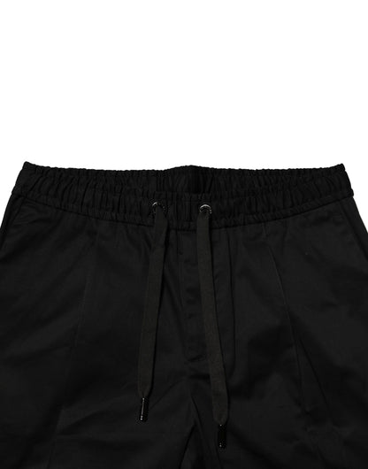 Black Cotton Mid Waist Jogger Pants