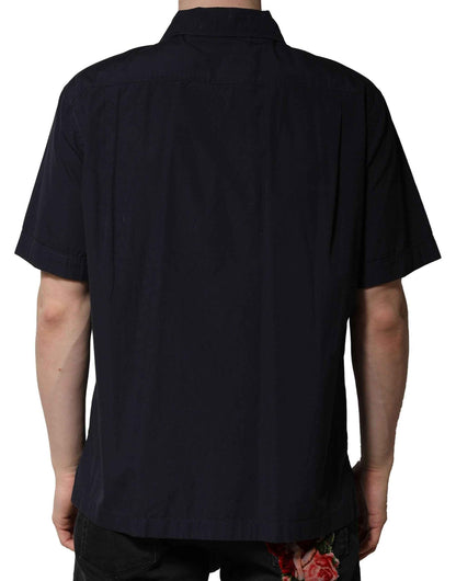 Dark Blue Cotton Short Sleeves Casual Shirt