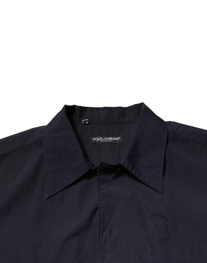 Dark Blue Cotton Short Sleeves Casual Shirt
