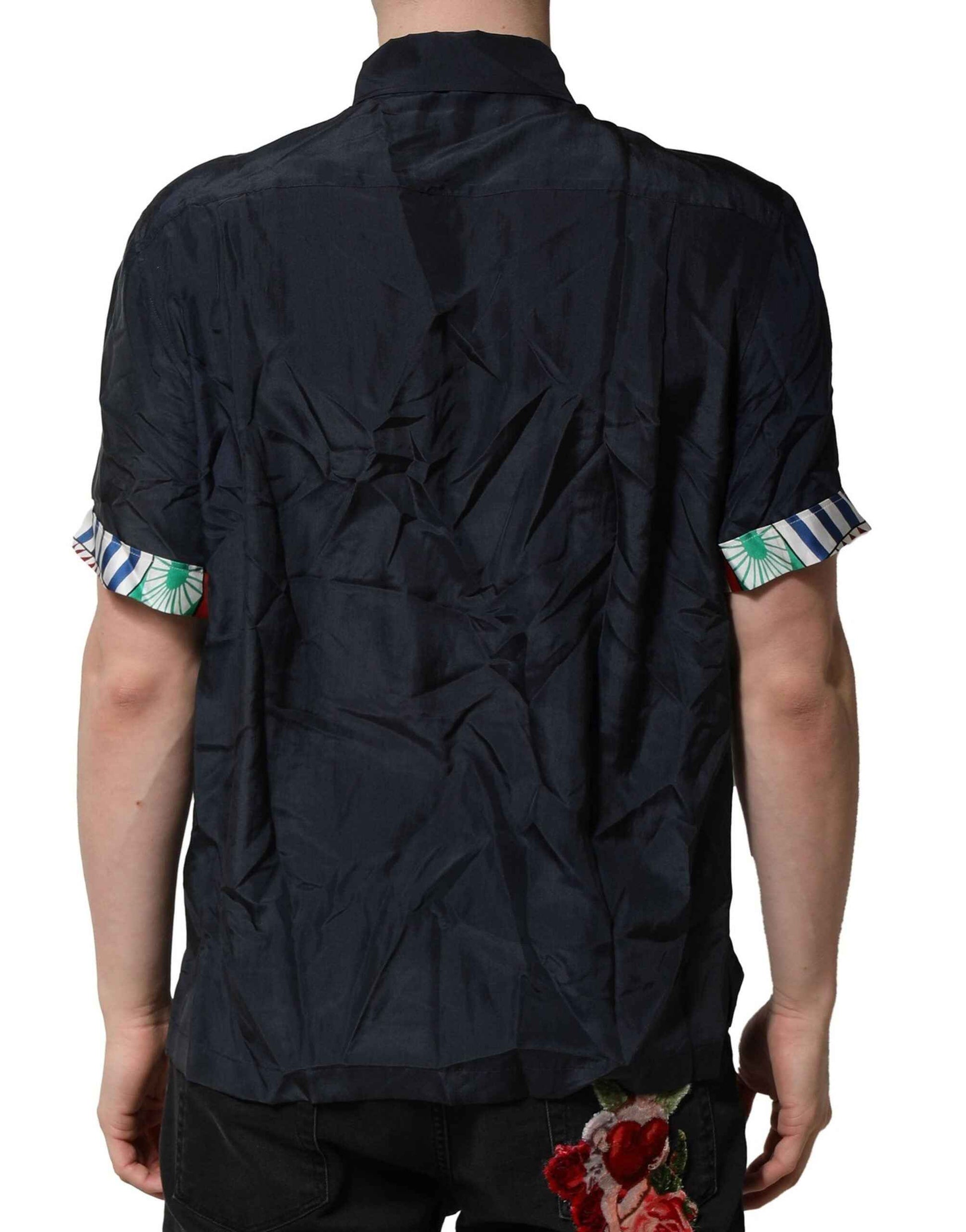 Black Silk Short Sleeves Men Casual Shirt