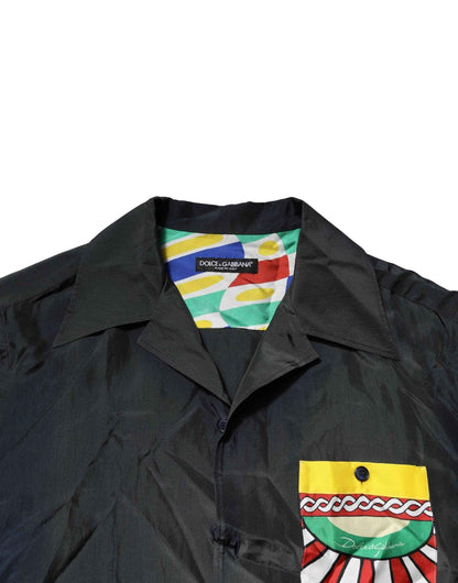 Black Silk Short Sleeves Men Casual Shirt