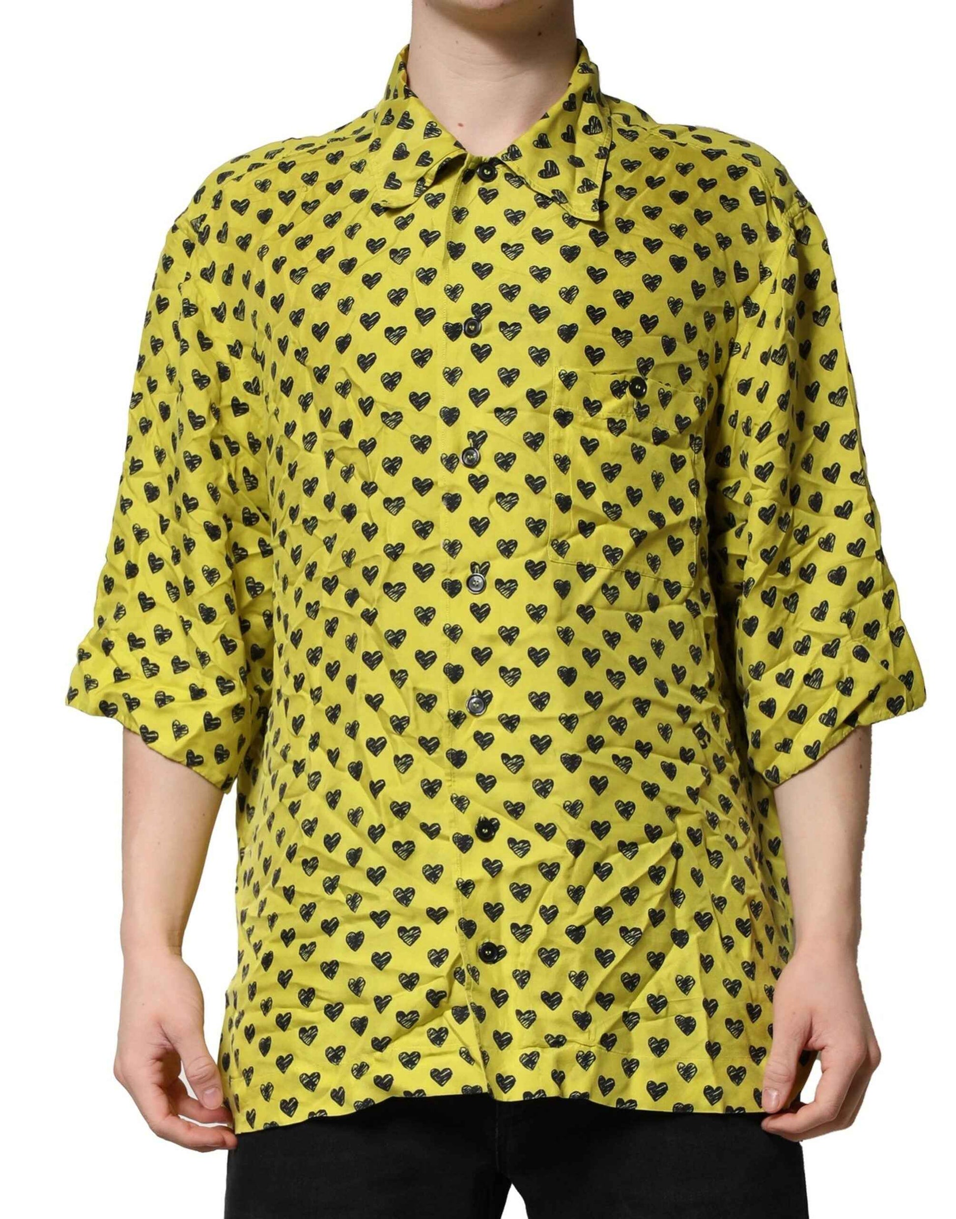 Yellow Heart Short Sleeves Men Casual Shirt