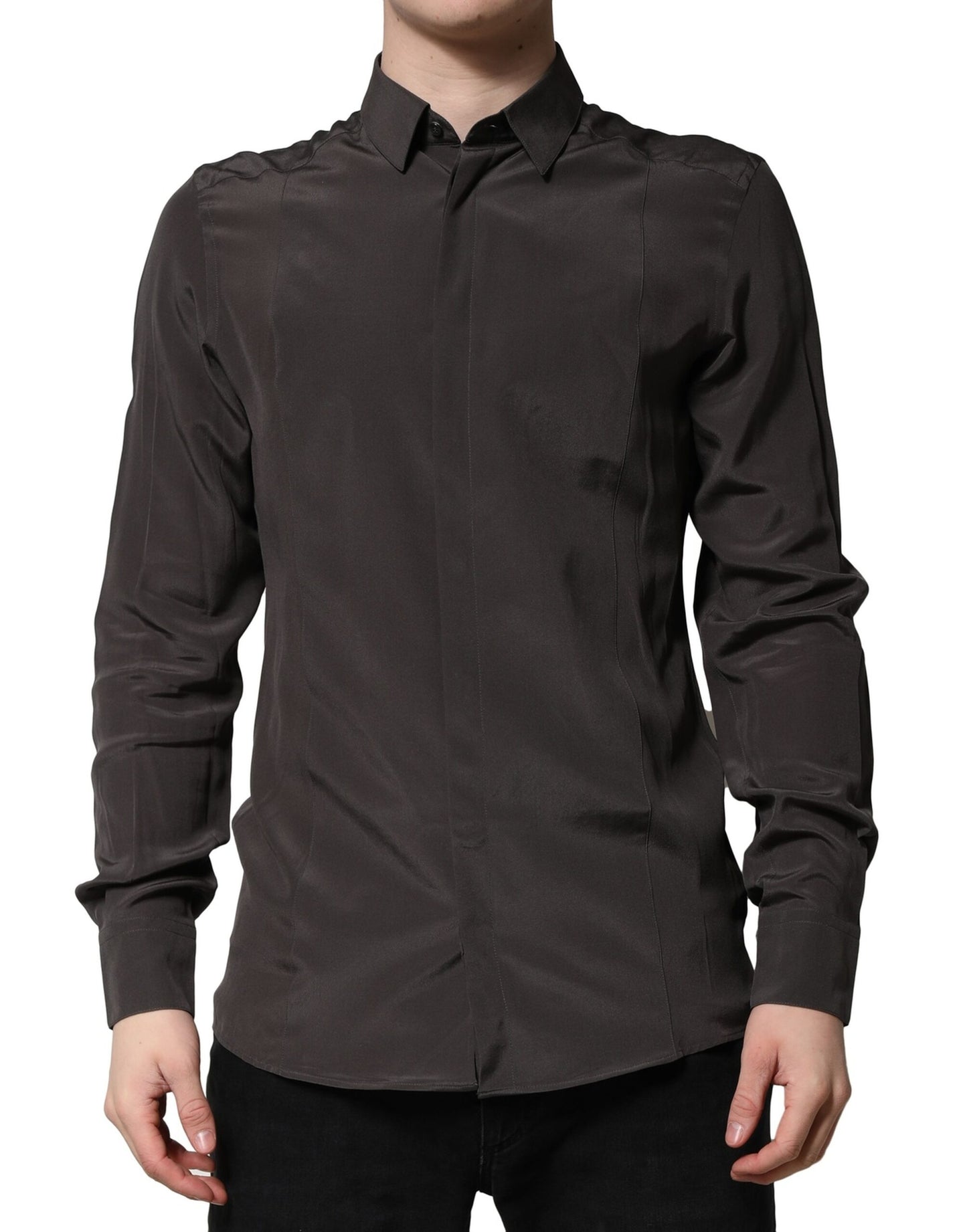 Dark Brown Silk GOLD Men Dress Formal Shirt