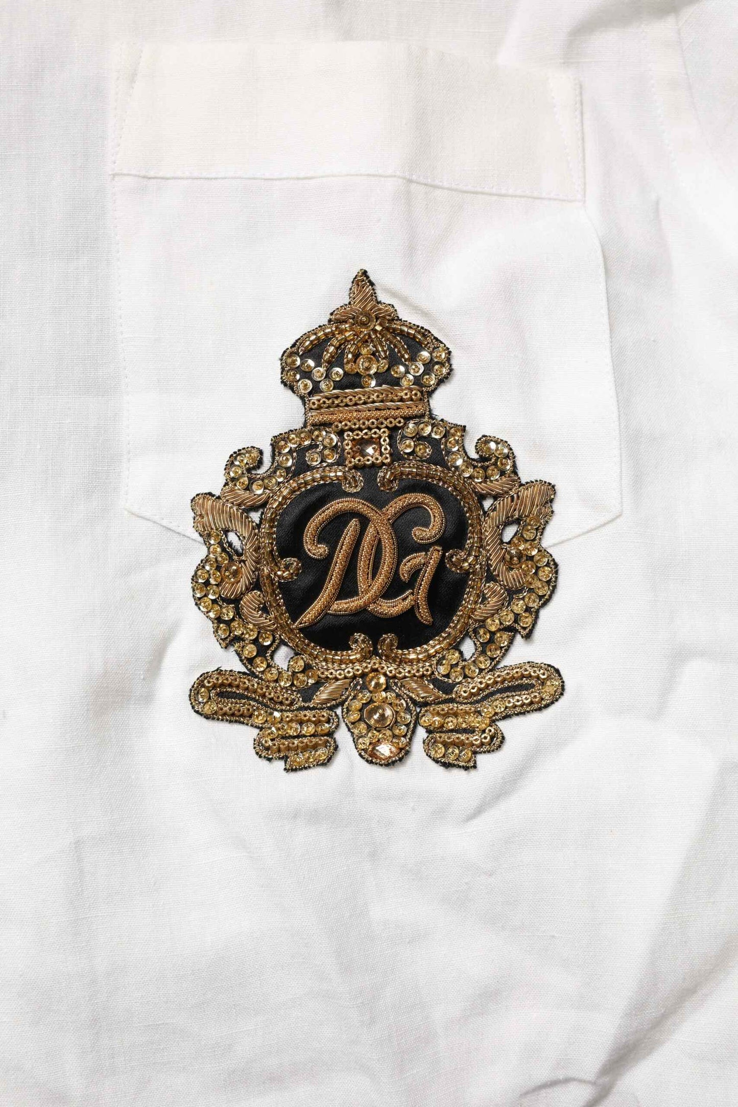 White DG Crown Embellish Dress Formal Shirt