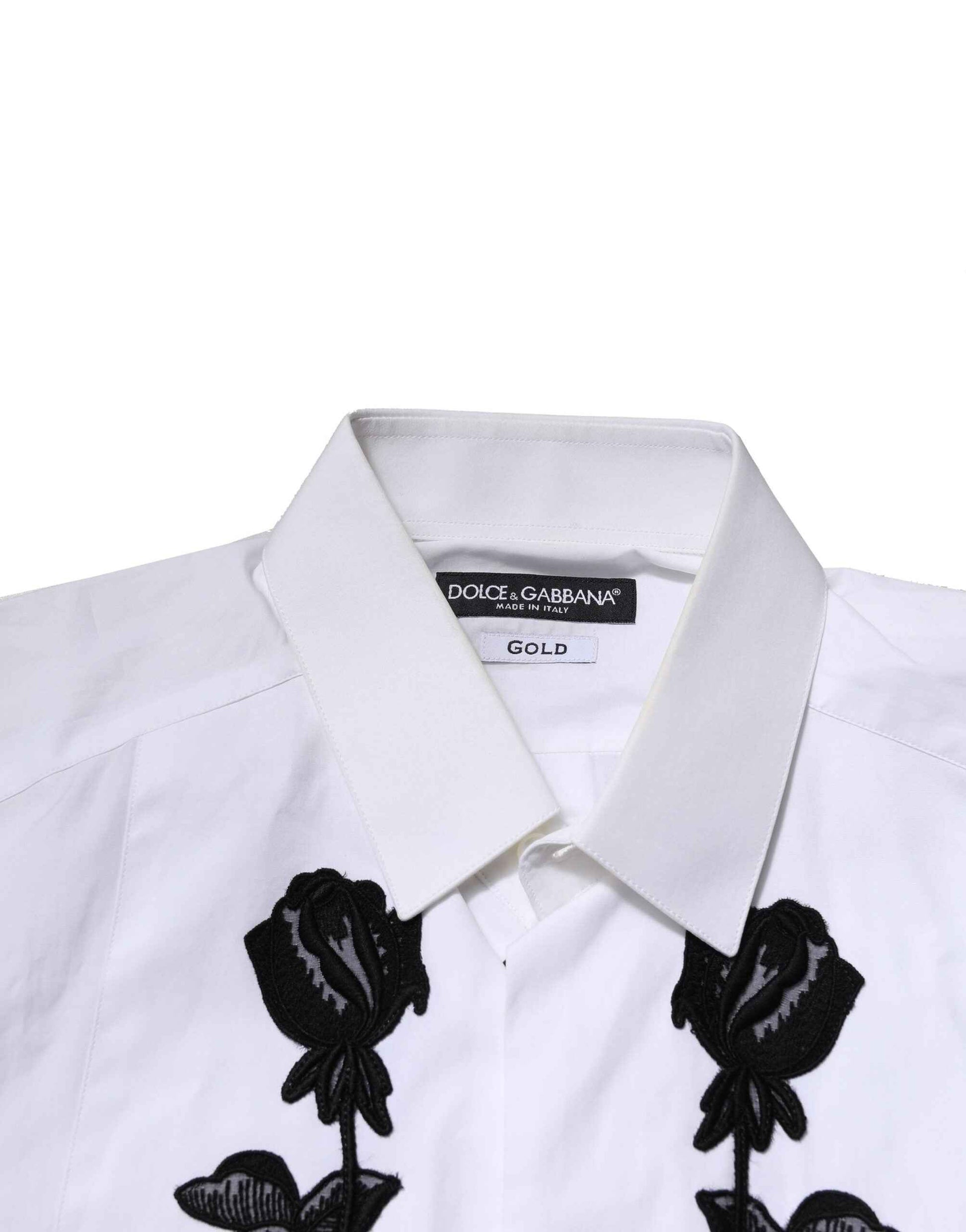 White Floral Embroidery Men GOLD Formal Shirt