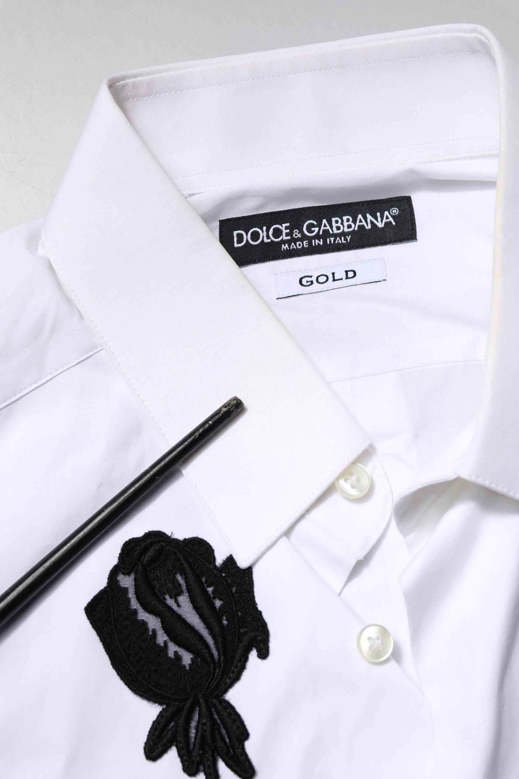 White Floral Embroidery Men GOLD Formal Shirt