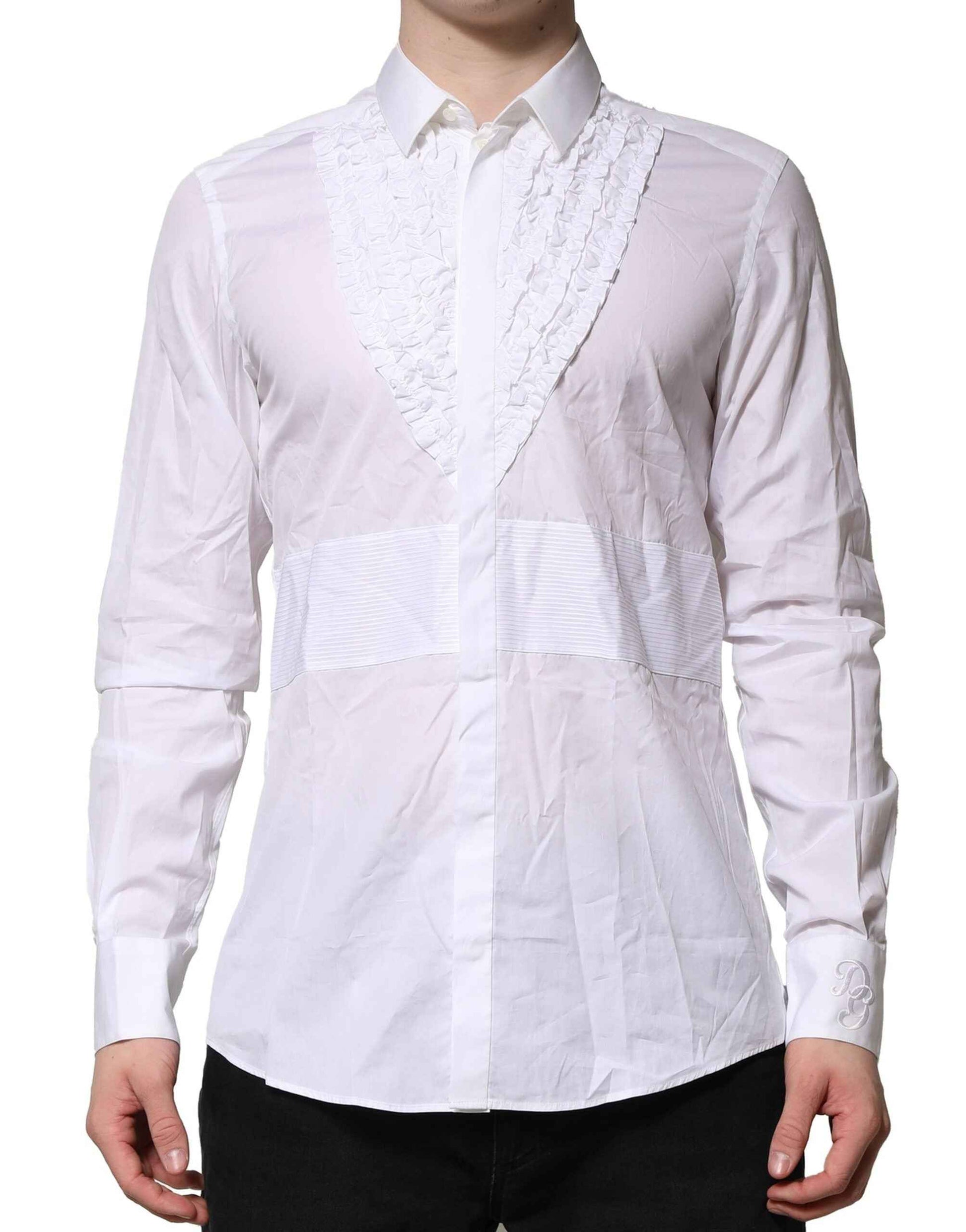 White Cotton Ruffled Detailing Formal Shirt