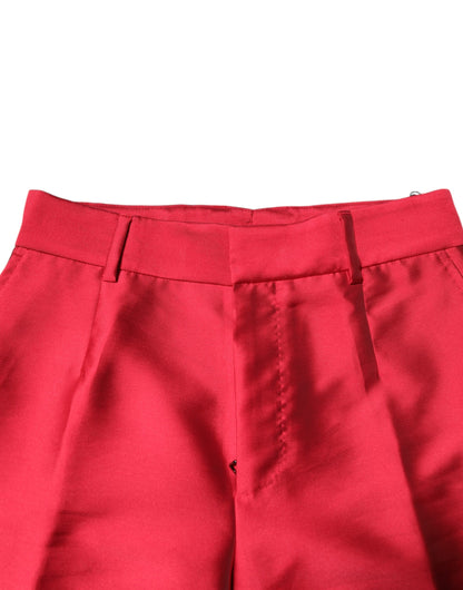 Red Polyester Cropped Dress Pants