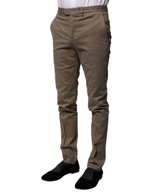 Brown Cotton Tapered Formal Dress Pants