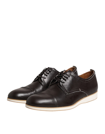 Dark Brown Leather Derby Lace Up Dress Formal Shoes