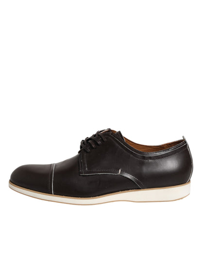 Dark Brown Leather Derby Lace Up Dress Formal Shoes