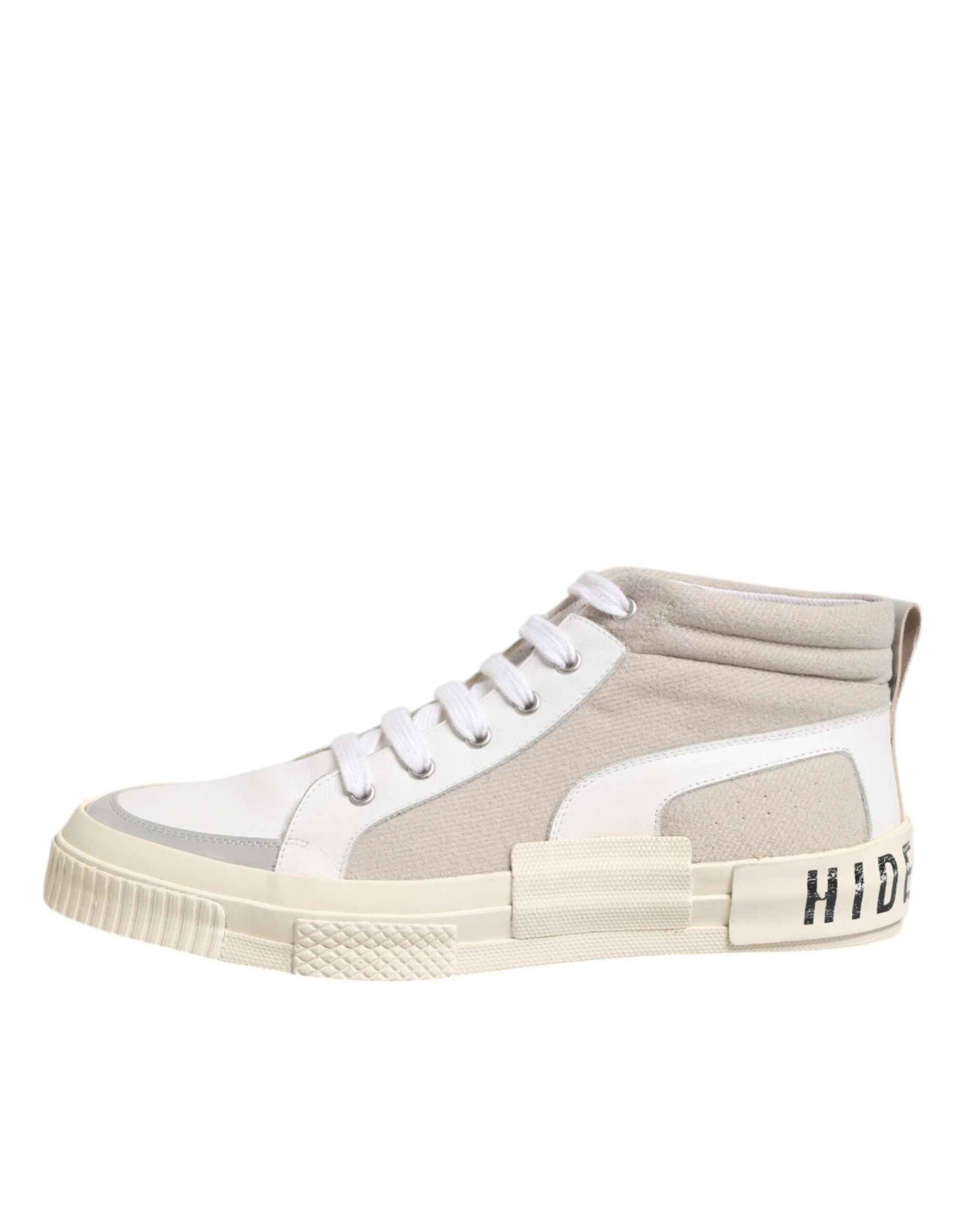 White Beige Lace Up Mid Top Casual Sneakers Shoes