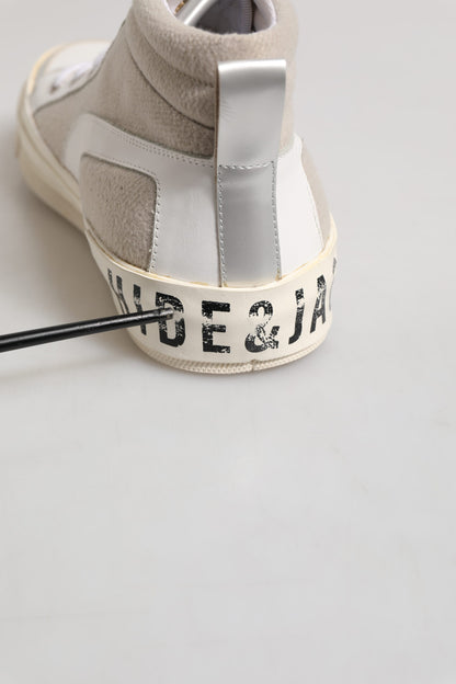 White Beige Lace Up Mid Top Casual Sneakers Shoes
