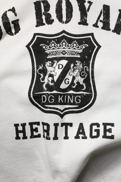 White Cotton DG ROYAL Print Hooded Sweater