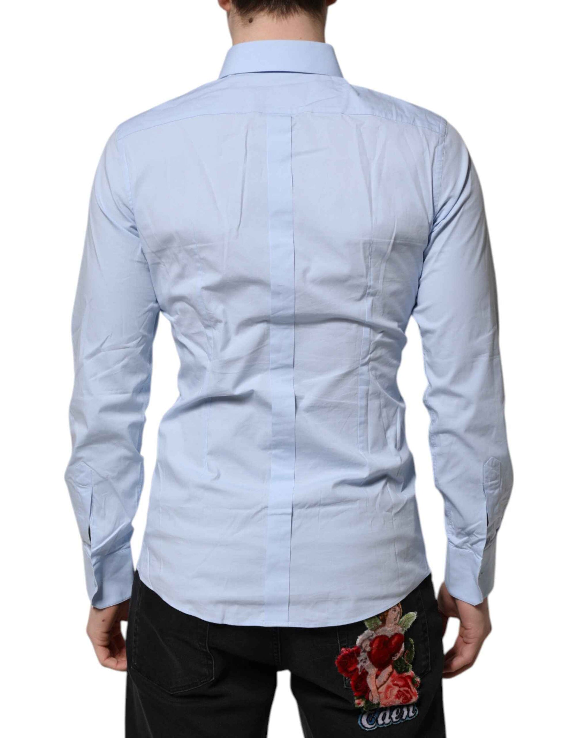 Sky Blue Cotton GOLD Long Sleeves Dress Shirt