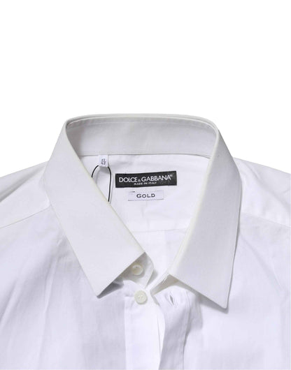 White Cotton GOLD Long Sleeves Dress Men Shirt
