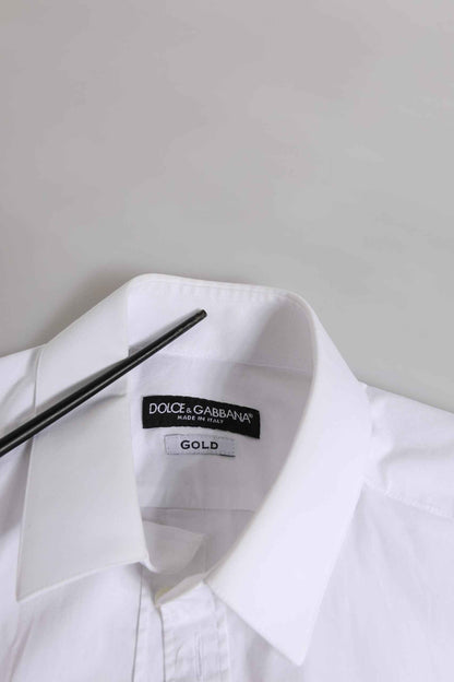 White Cotton GOLD Long Sleeve Men Dress Shirt