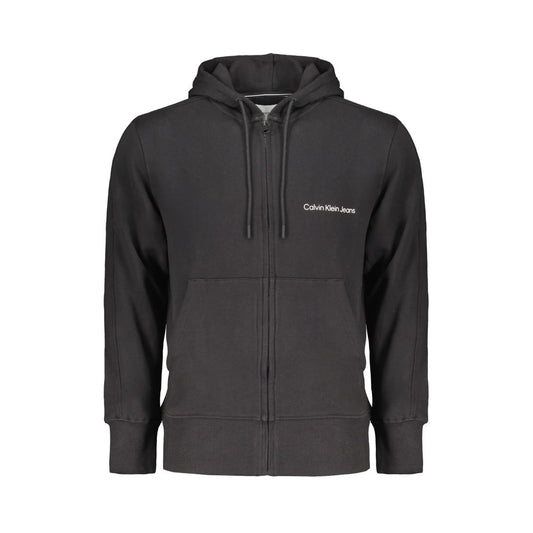 Black Cotton Men Sweater with Hood and Central Pockets