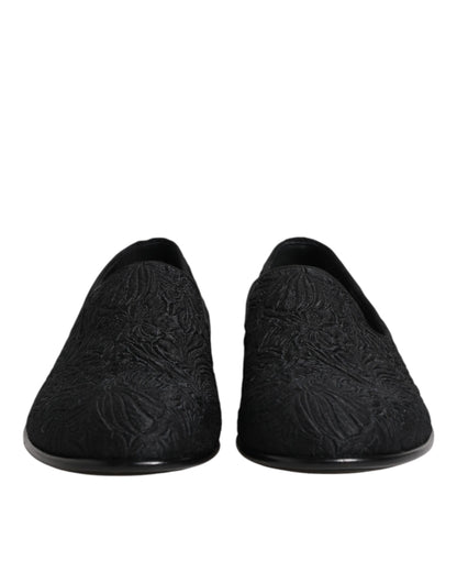Black Jacquard Slip On Loafers Formal Shoes