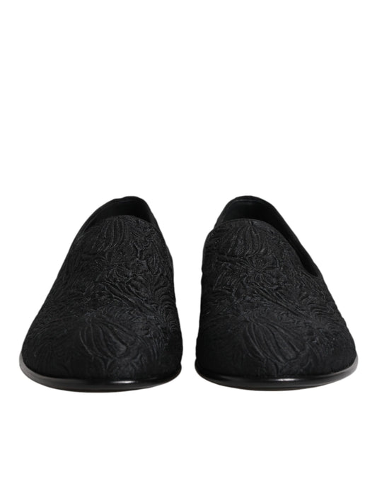 Black Jacquard Slip On Loafers Formal Shoes