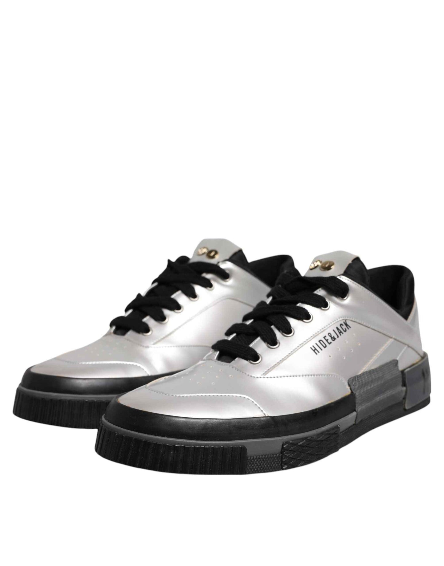 Metallic Silver Low Top Lace Up Sneakers Shoes