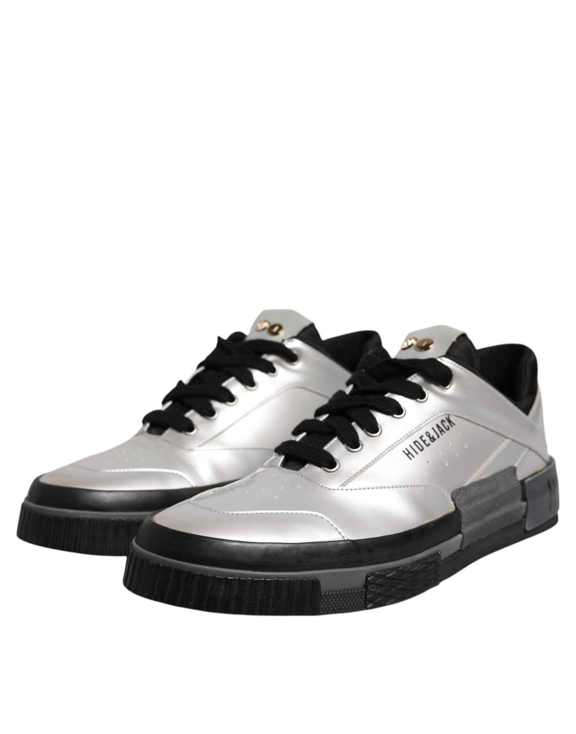 Metallic Silver Low Top Lace Up Sneakers Shoes