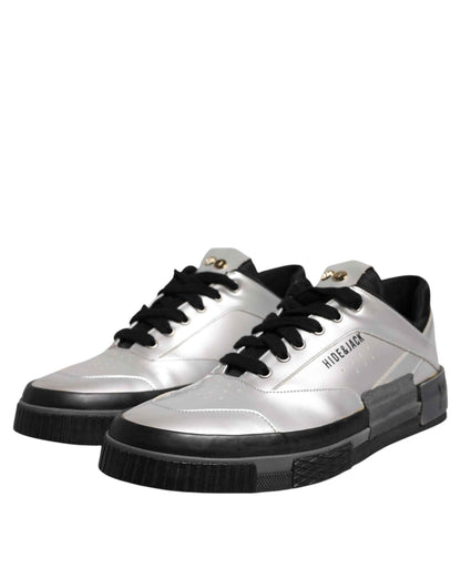 Metallic Silver Low Top Lace Up Sneakers Shoes