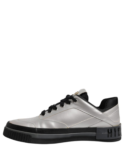 Metallic Silver Low Top Lace Up Sneakers Shoes