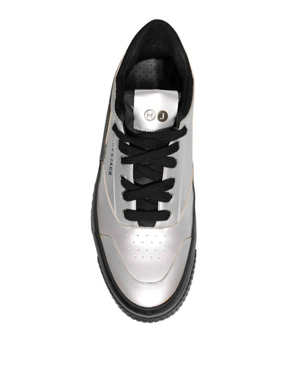 Metallic Silver Low Top Lace Up Sneakers Shoes