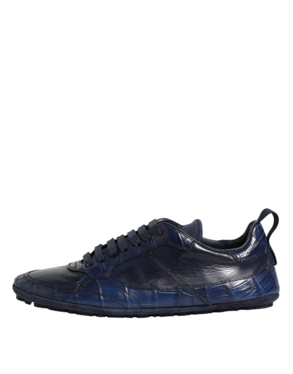 Dark Blue Leather Low Top Men Sneakers Shoes