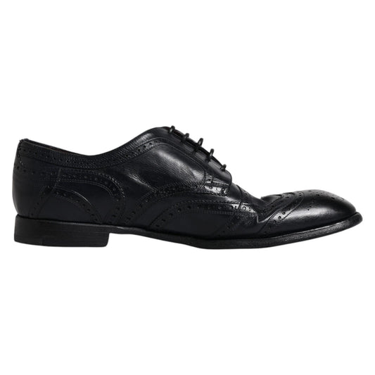 Dark Blue Leather Derby Wingtip Formal Shoes