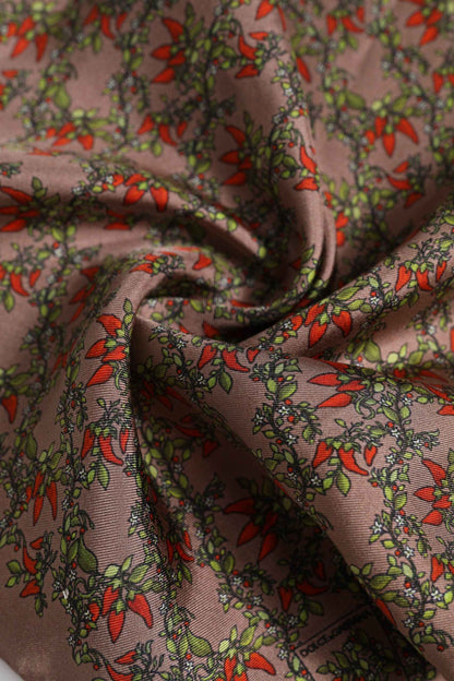 Brown Chili Print Silk Square Foulard Scarf