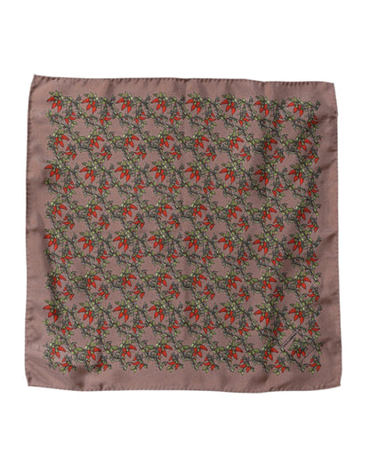 Brown Chilis Silk Square Men Foulard Scarf
