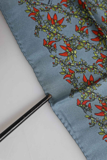 Gray Chilis Silk Square Men Foulard Scarf