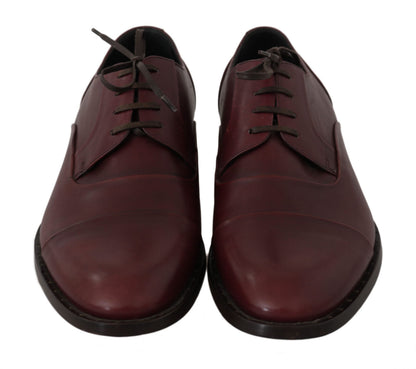 Red Bordeaux Leather Derby Formal Shoes Dolce & Gabbana