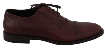 Red Bordeaux Leather Derby Formal Shoes Dolce & Gabbana