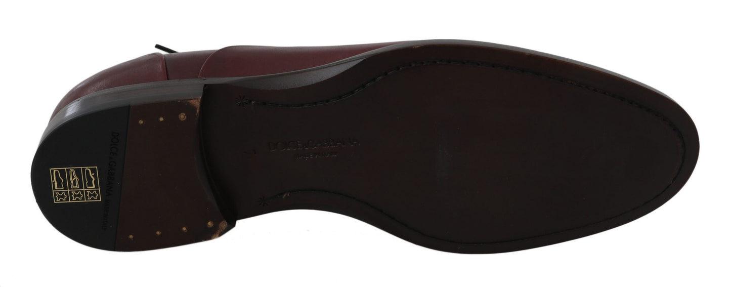 Red Bordeaux Leather Derby Formal Shoes Dolce & Gabbana
