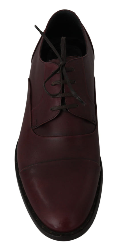 Red Bordeaux Leather Derby Formal Shoes Dolce & Gabbana