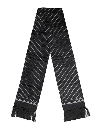 Black White Polka Dot Fringes Foulard Scarf