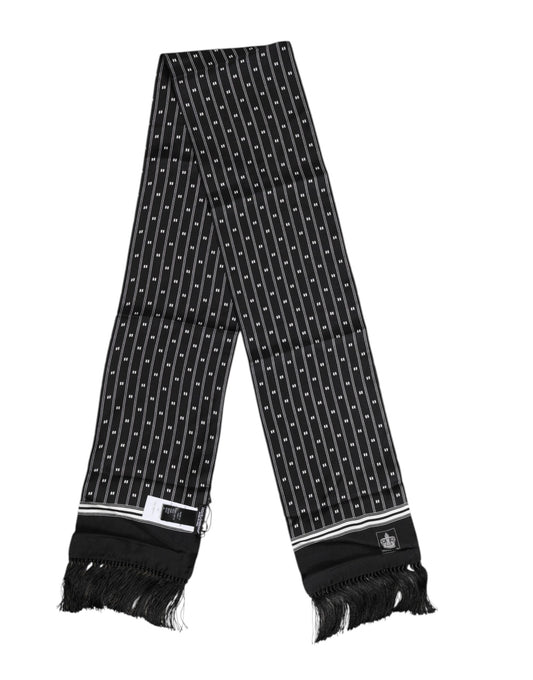 Black Silk Printed Fringes Men Foulard Scarf