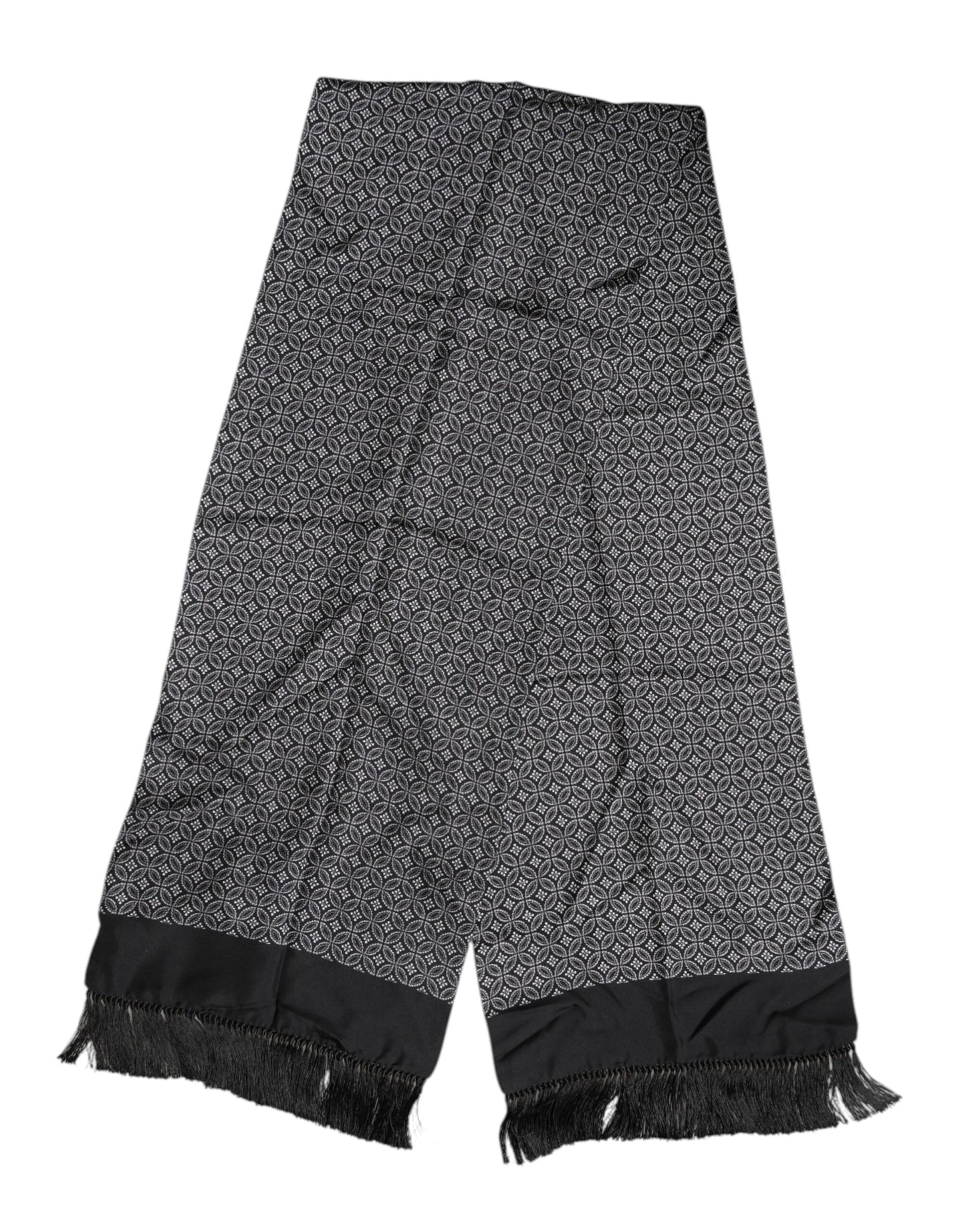 Black Patterned Fringes Men Foulard Scarf