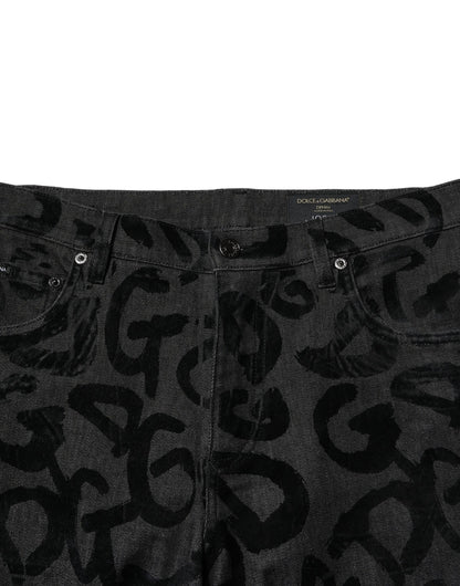 Gray Cotton DG Logo Straight Men Denim Jeans