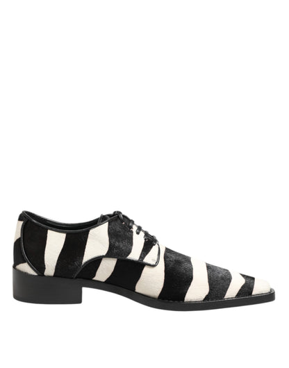 Black White Zebra Pony Fur Dress Shoes
