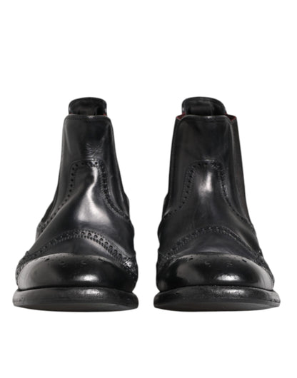 Black Leather Ankle Boots Slip On Shoes