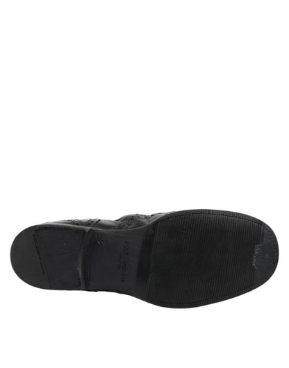 Black Leather Ankle Boots Slip On Shoes
