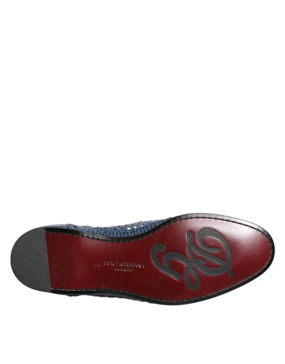 Blue Woven Leather Slip On Loafers Shoes