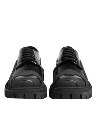 Black Patent Leather Trekking Derby Shoes