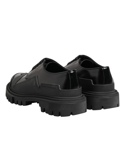Black Patent Leather Trekking Derby Shoes