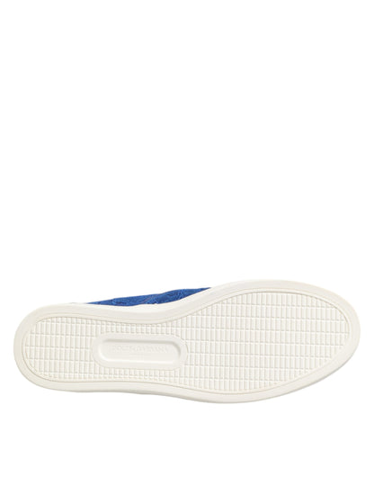 Blue Leather Lace Slip On Sneaker Shoes