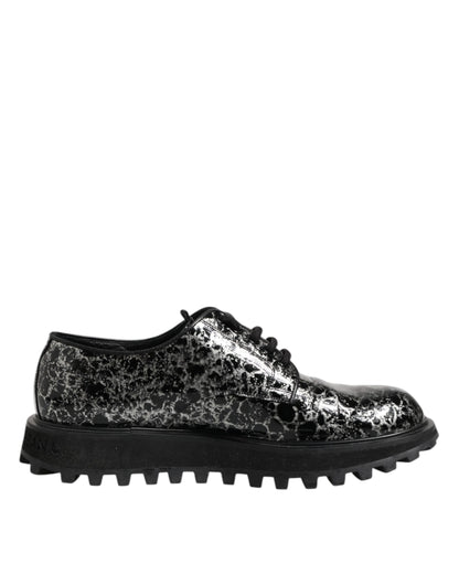 Black White Calfskin Chunky Derby Shoes